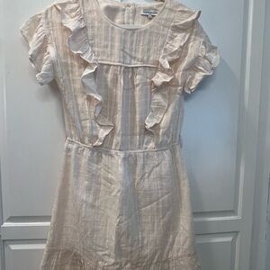 Light Peach French-made Ruffle Short Sleeve Dress